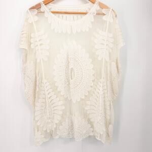 CUPSHE Ivory Crochet Lace Mesh Cover Up Boho Beach Tunic Top One Size